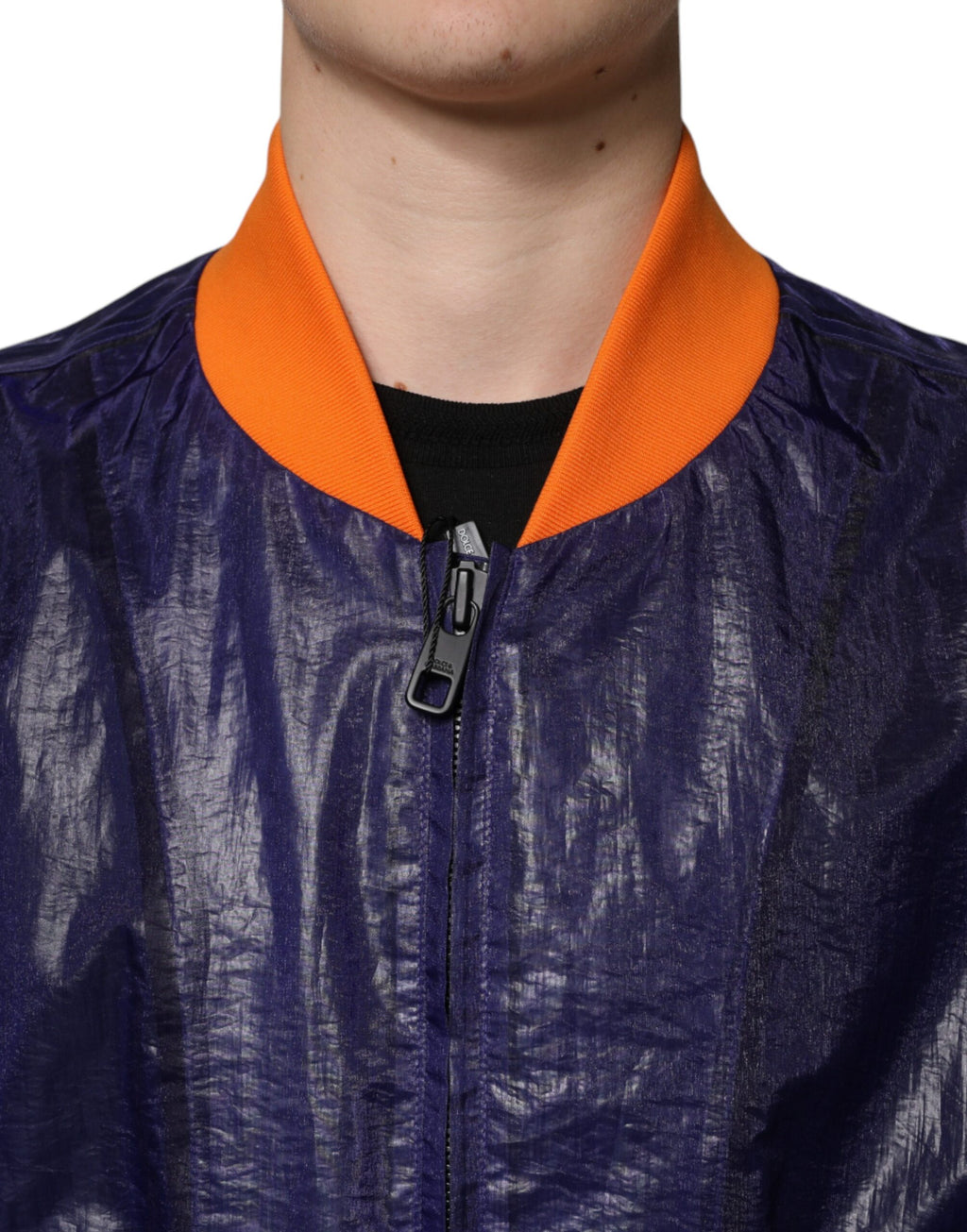 Blaue Bomberjacke aus Baumwollstretch mit durchgehendem Reißverschluss