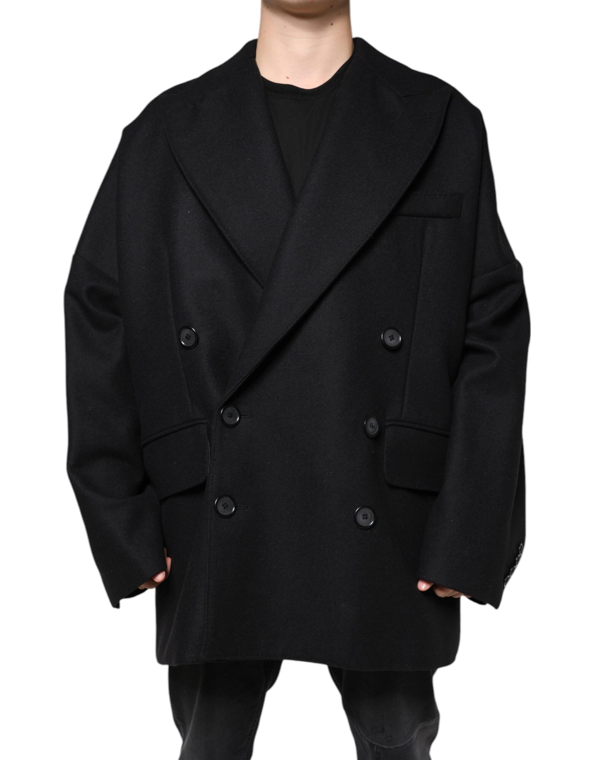Schwarze zweireihige Wolljacke für Herren