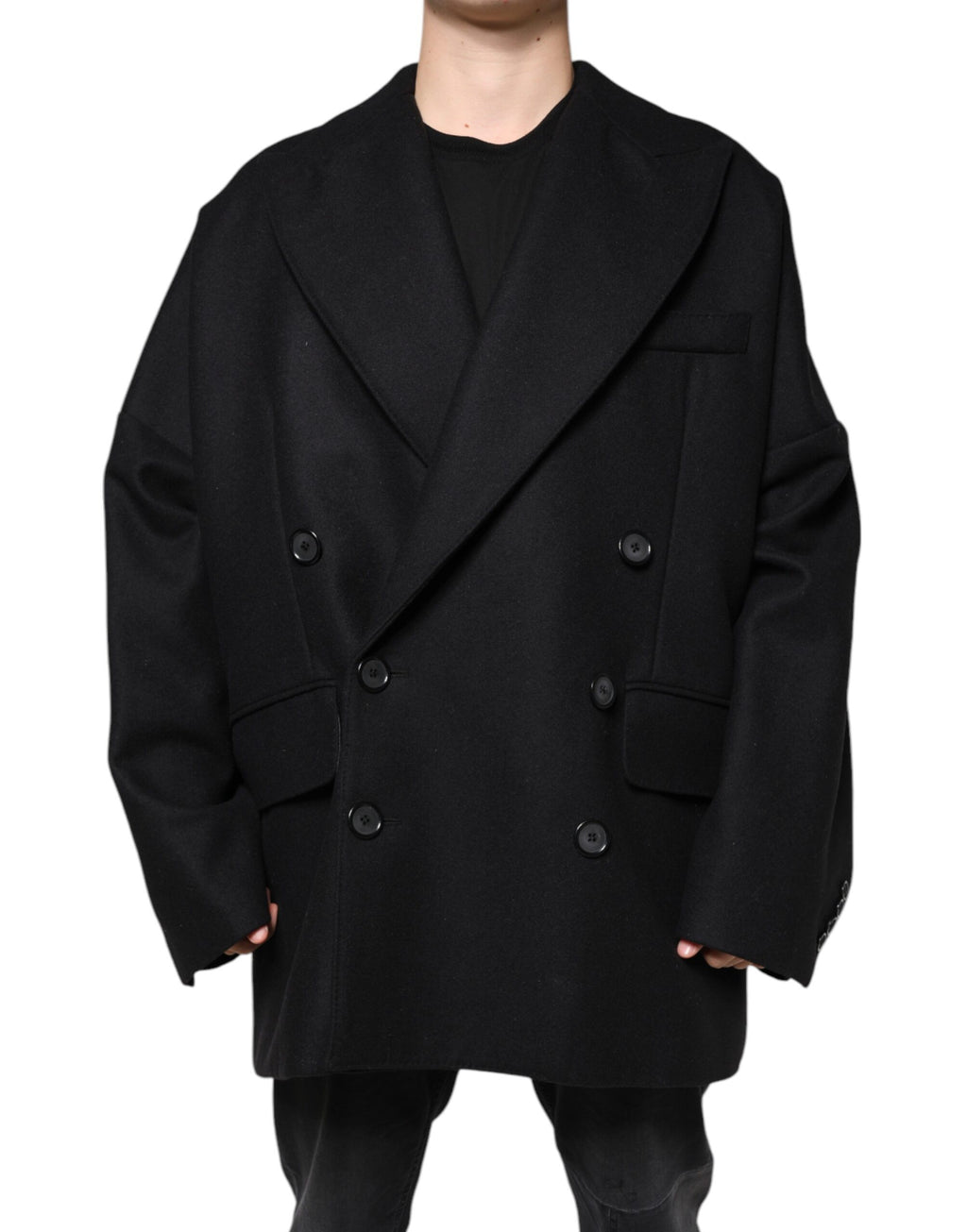 Schwarze zweireihige Wolljacke für Herren