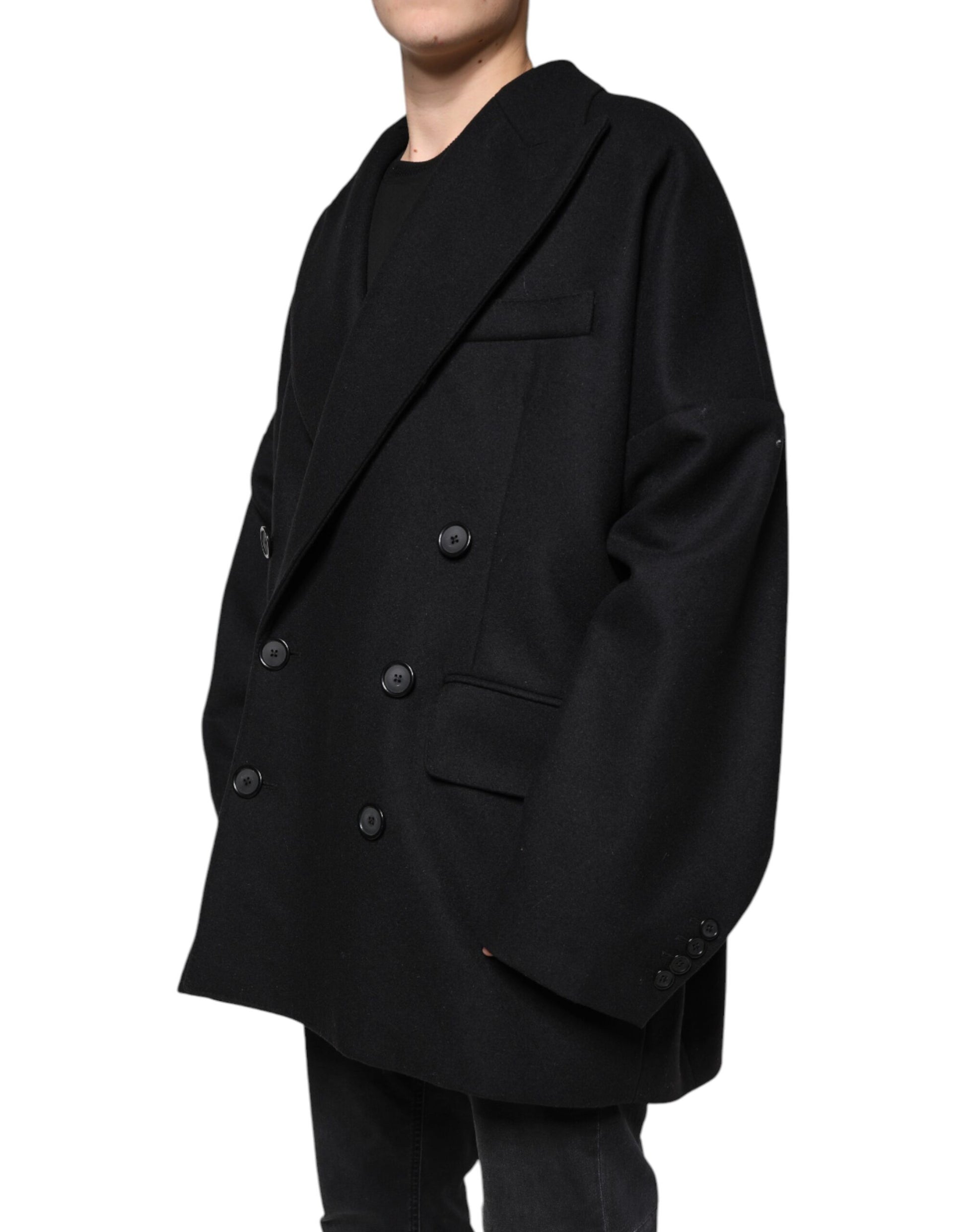 Schwarze zweireihige Wolljacke für Herren