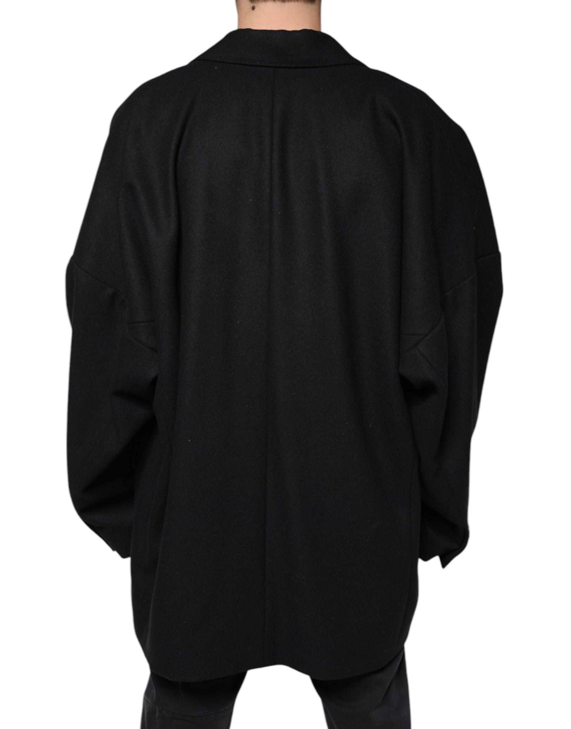 Schwarze zweireihige Wolljacke für Herren