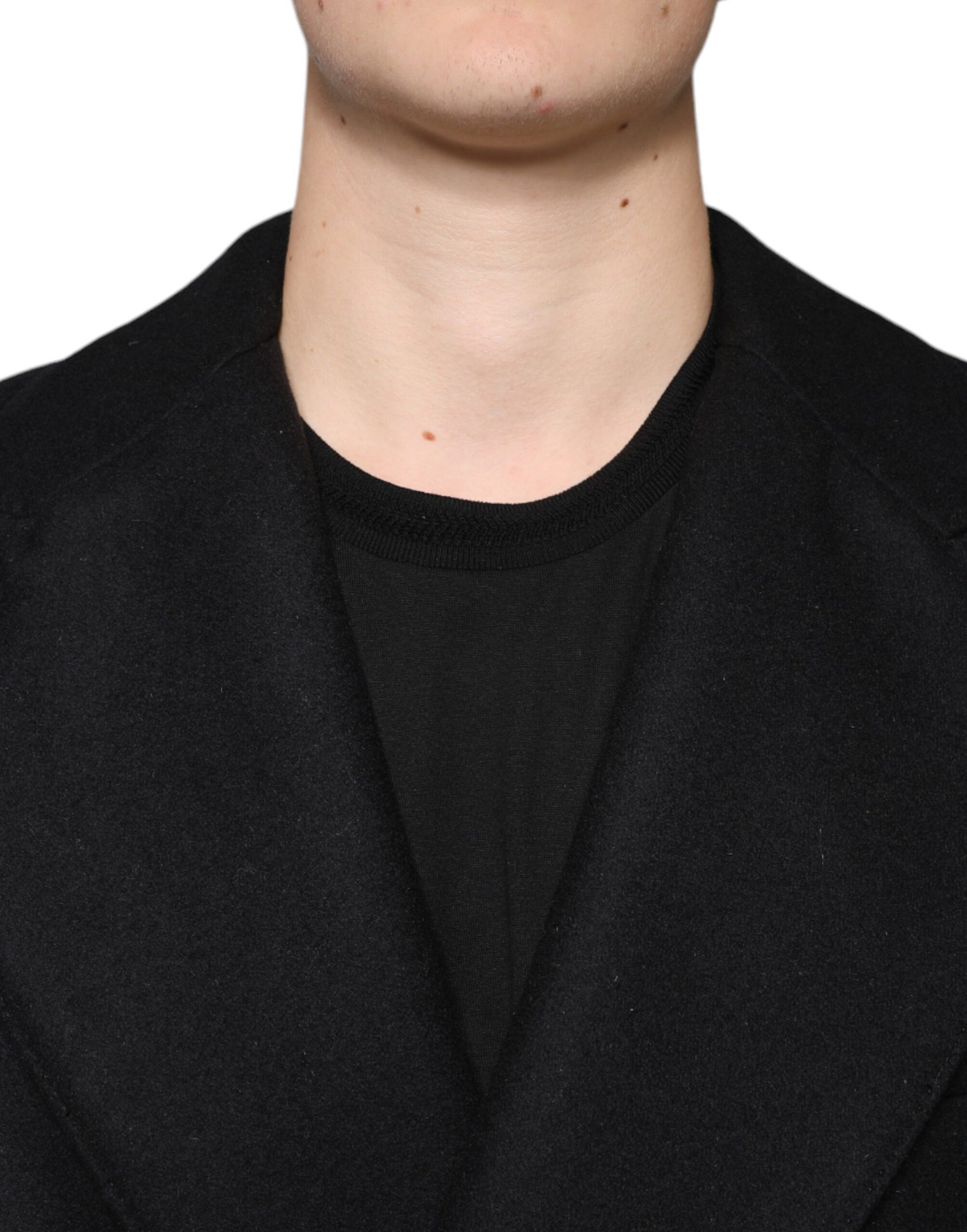 Schwarze zweireihige Wolljacke für Herren