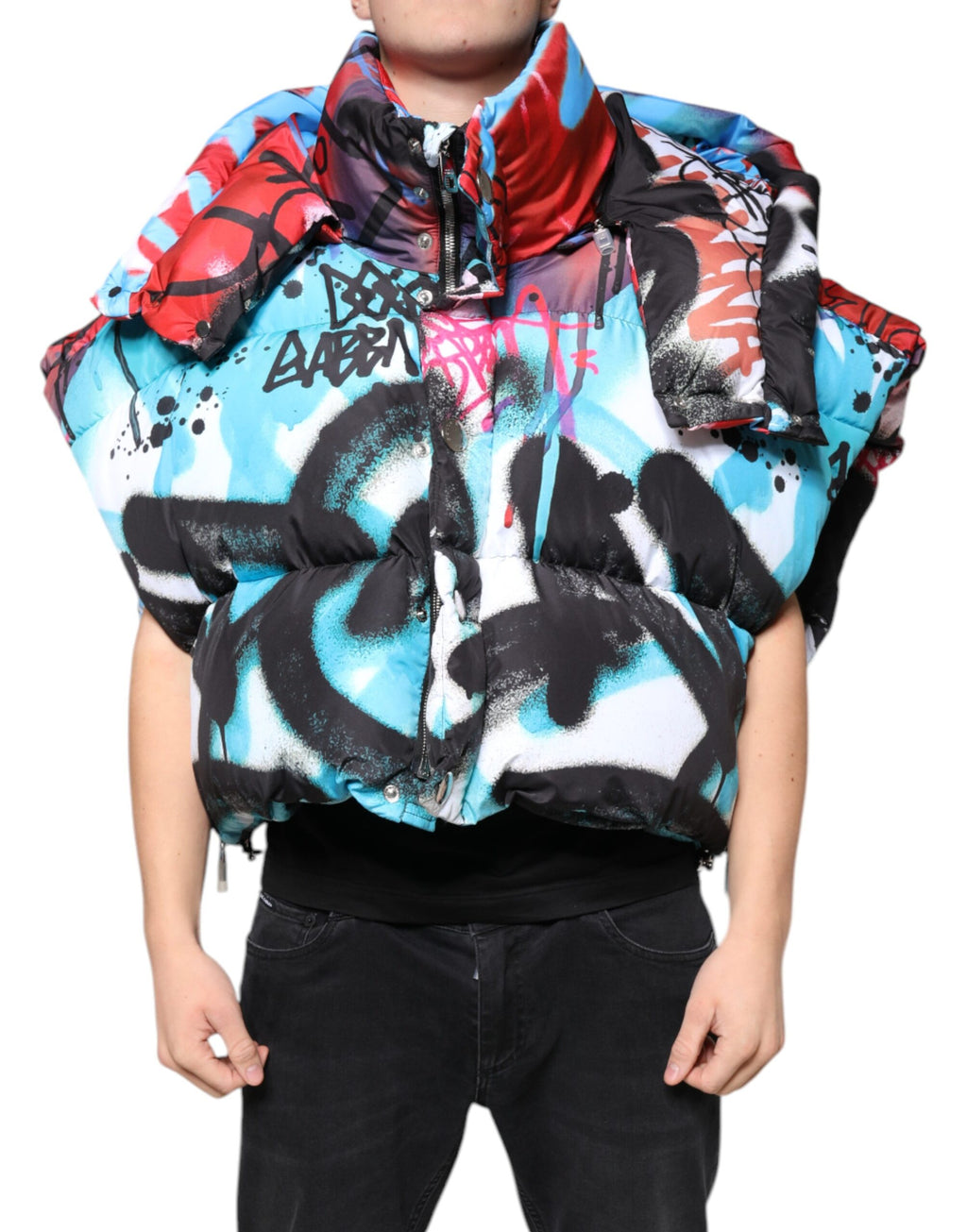 Windjacke mit Kapuze und mehrfarbigem Graffiti-Print