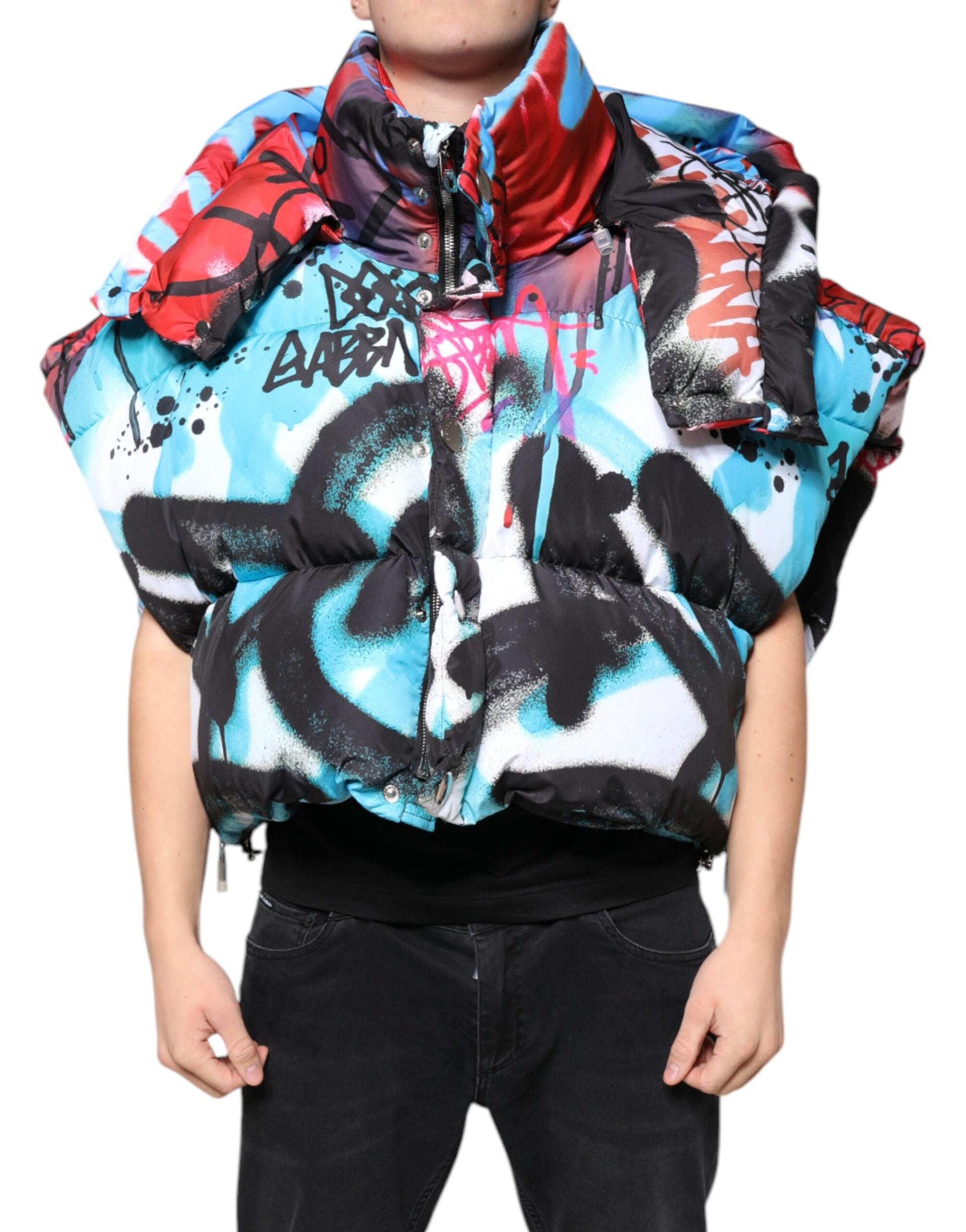 Windjacke mit Kapuze und mehrfarbigem Graffiti-Print