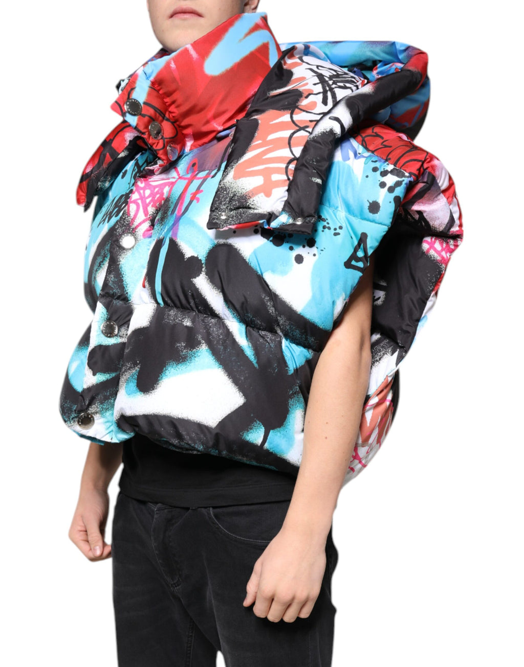 Windjacke mit Kapuze und mehrfarbigem Graffiti-Print