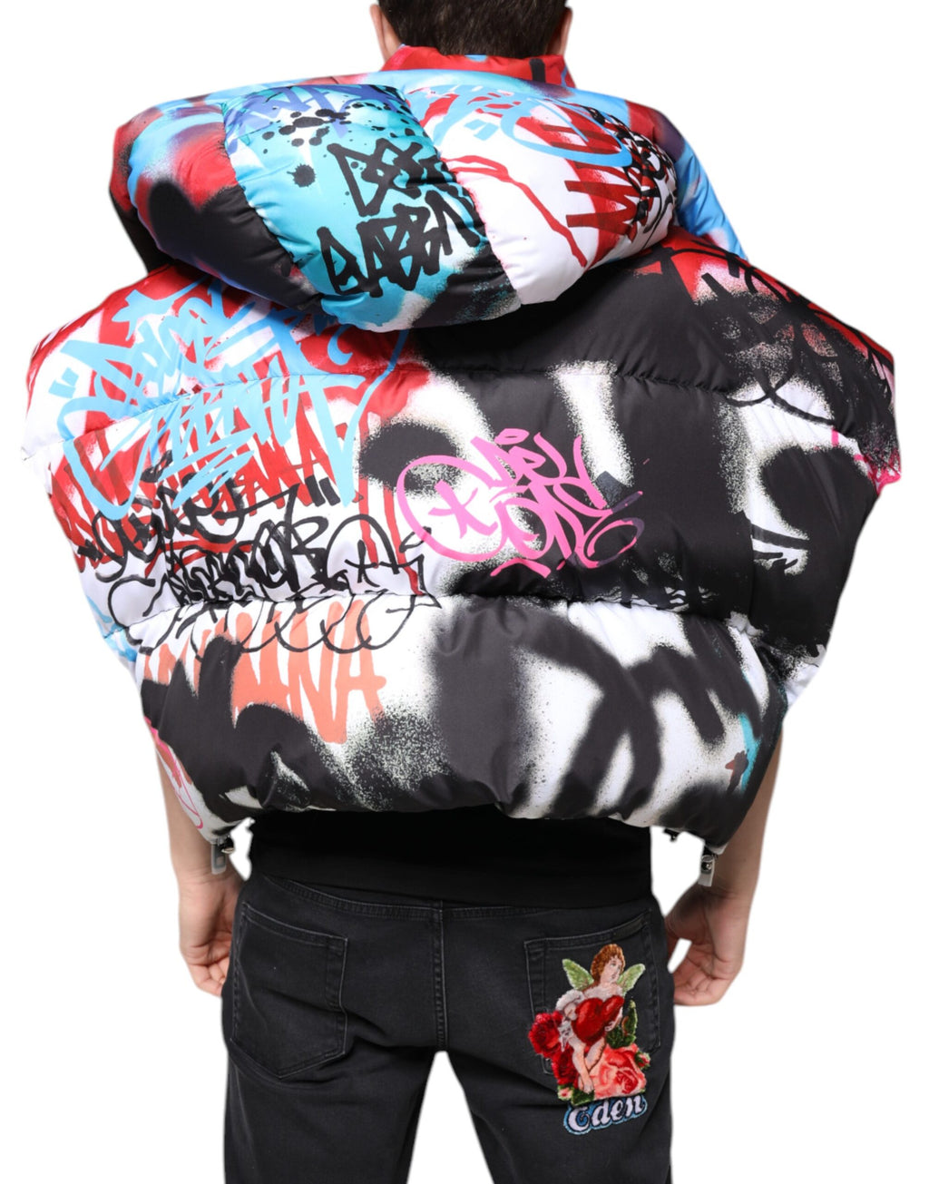 Windjacke mit Kapuze und mehrfarbigem Graffiti-Print