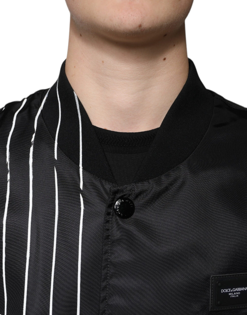 Schwarze Bomberjacke aus Nylon mit Polka Dot-Streifen