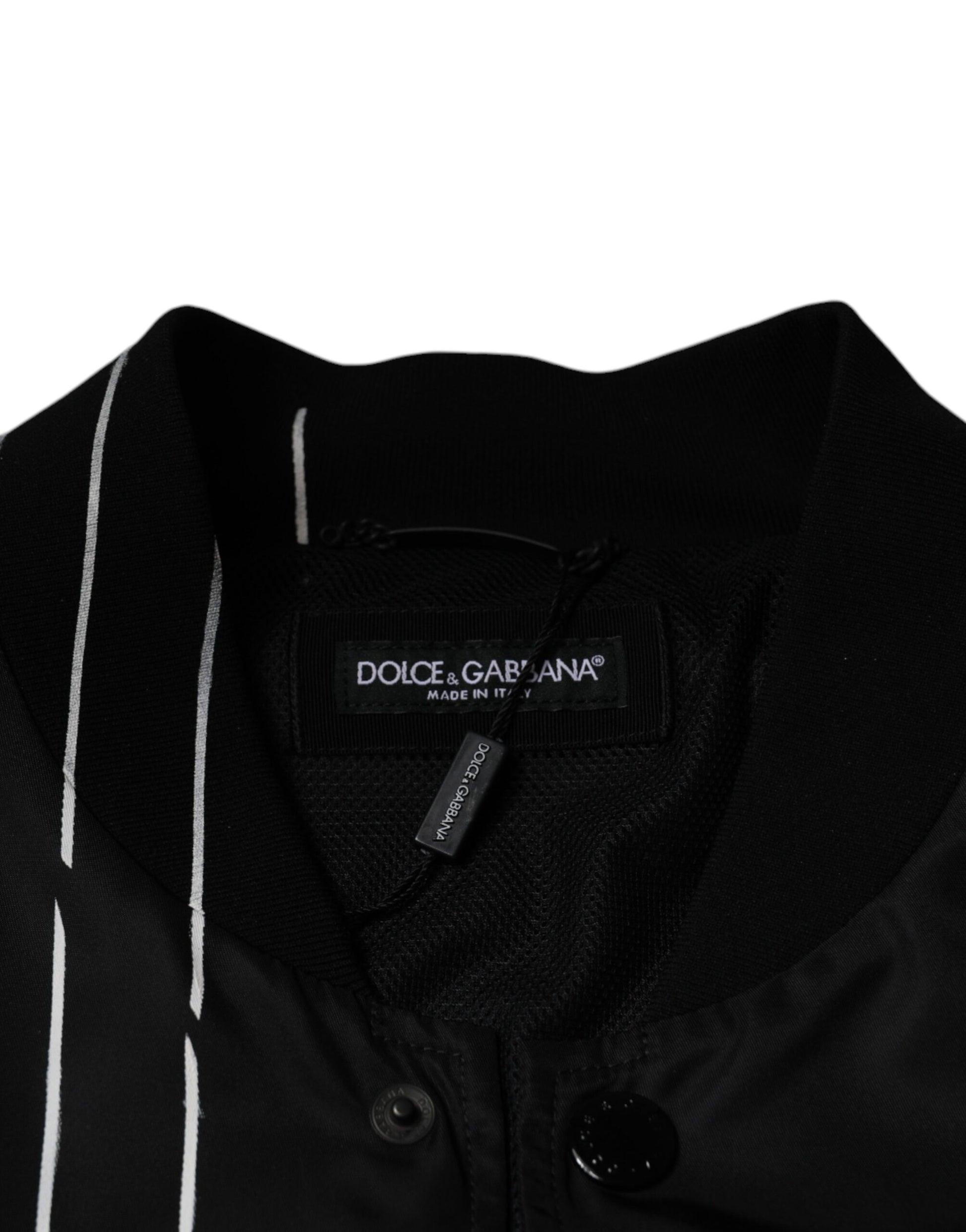 Schwarze Bomberjacke aus Nylon mit Polka Dot-Streifen