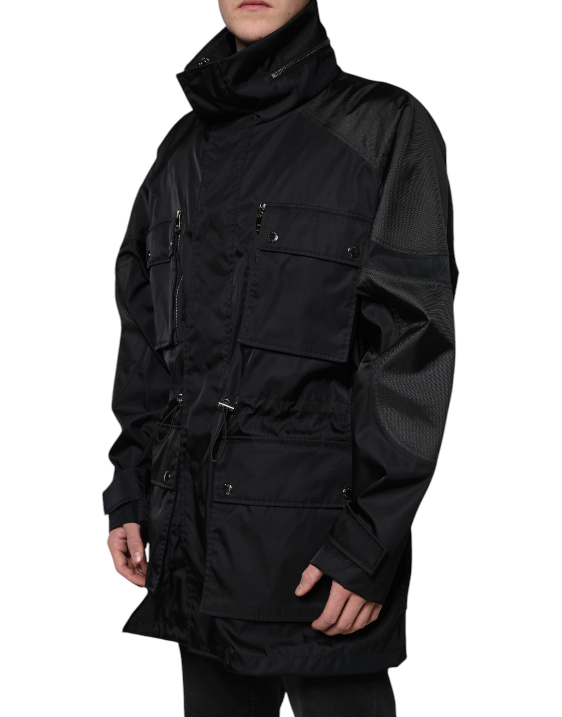 Schwarze Nylon Winter Herren Parka Mantel Jacke
