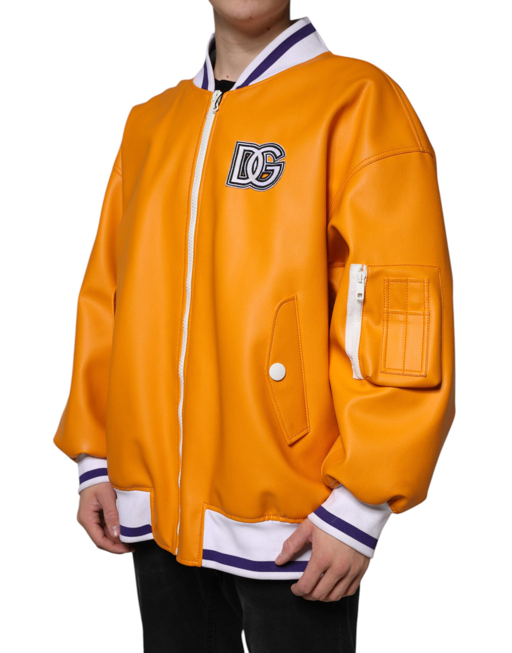 Orange-weiße Jersey-Bomberjacke mit durchgehendem Reißverschluss