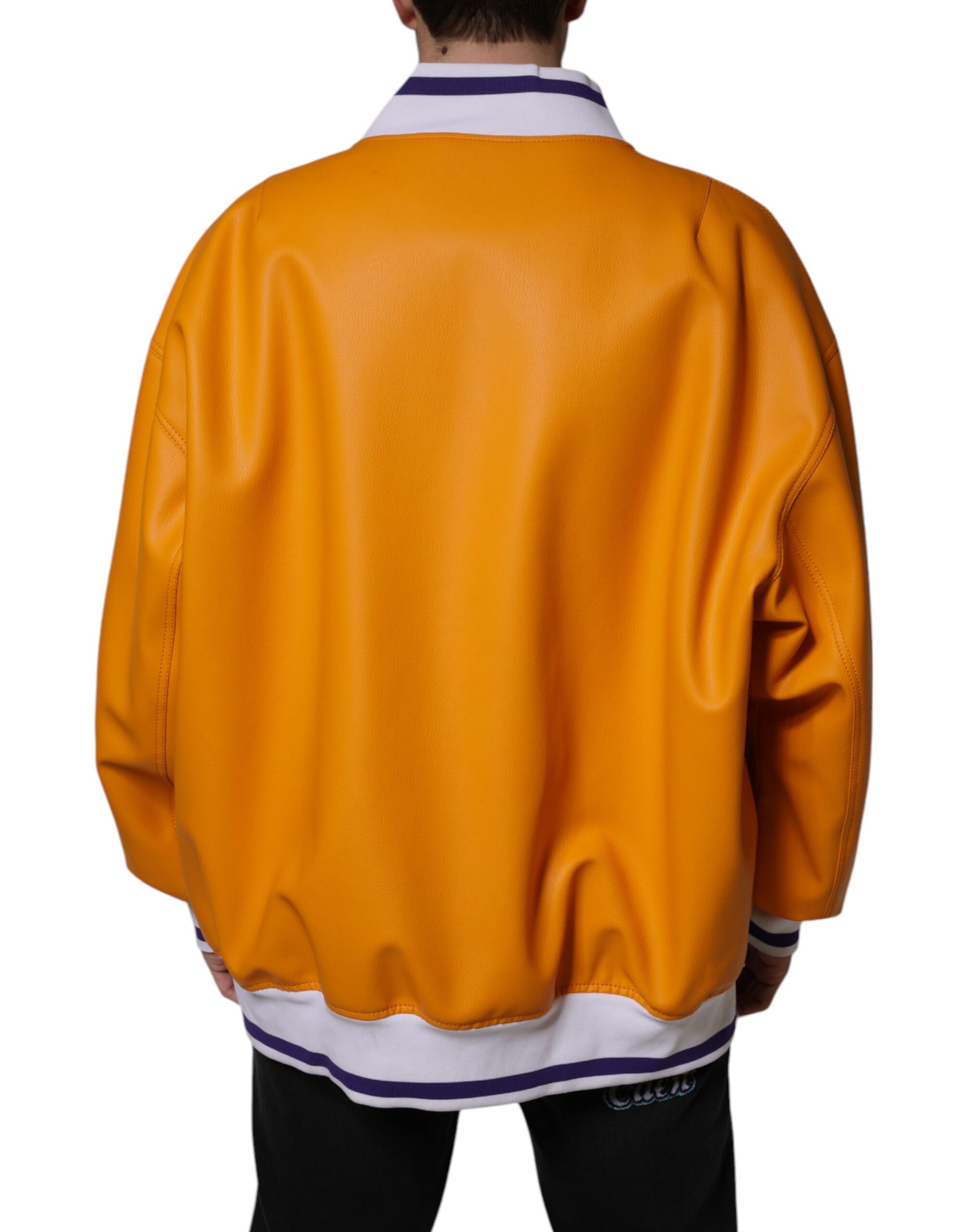 Orange-weiße Jersey-Bomberjacke mit durchgehendem Reißverschluss