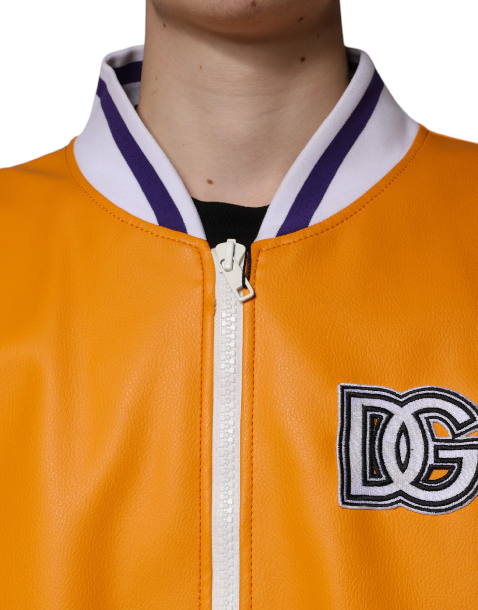 Orange-weiße Jersey-Bomberjacke mit durchgehendem Reißverschluss