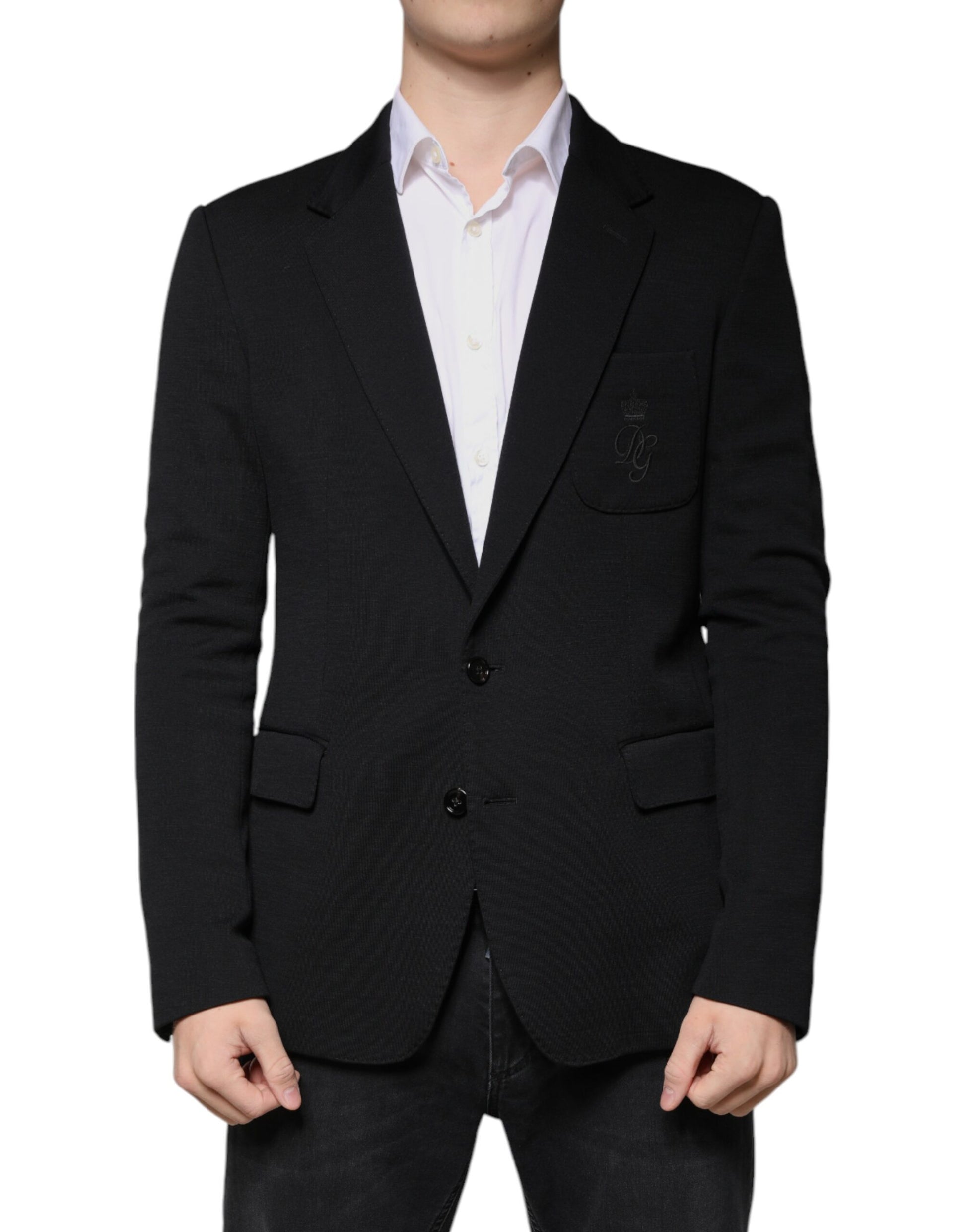 Schwarzer, einreihiger Blazer aus Wolle
