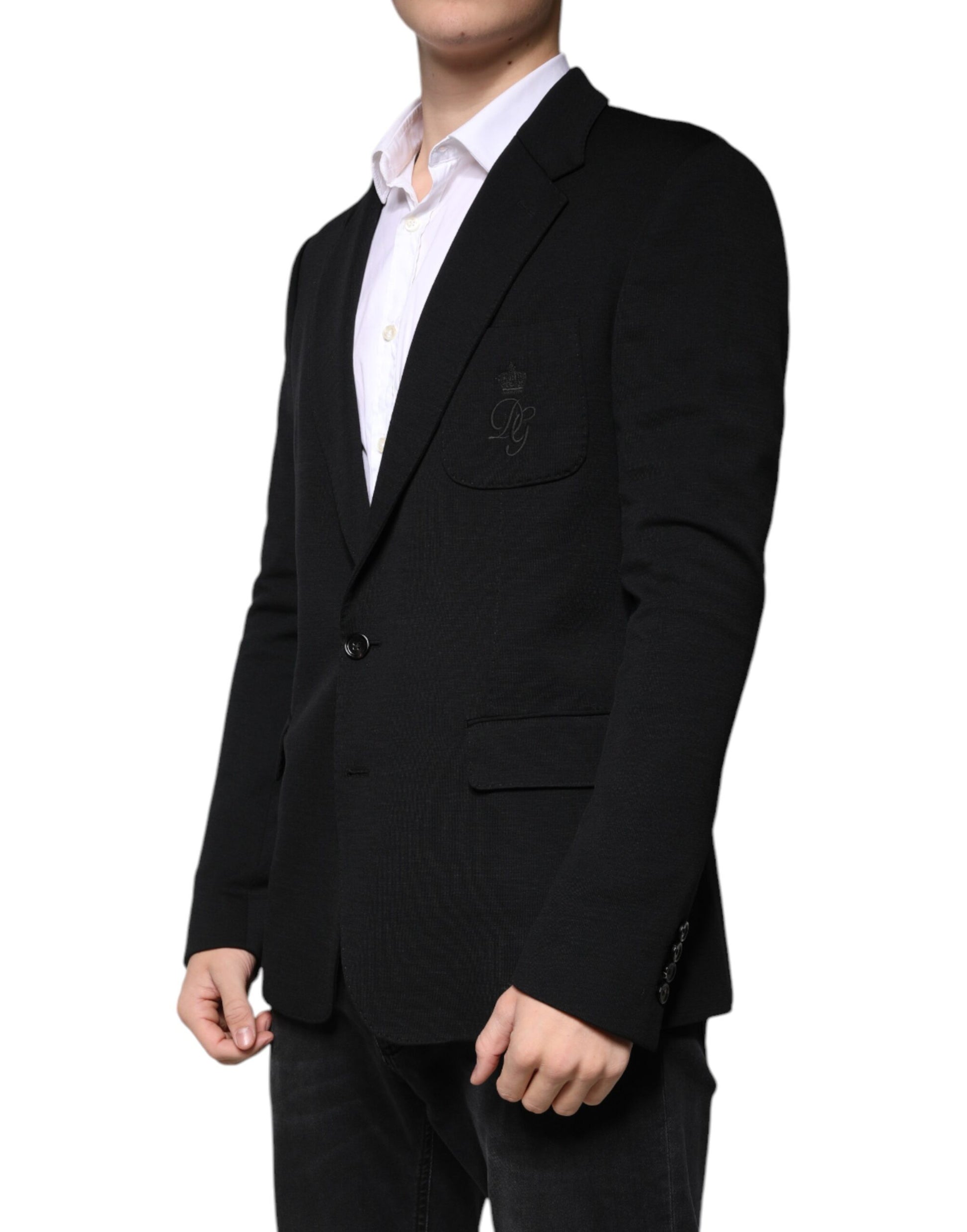 Schwarzer, einreihiger Blazer aus Wolle
