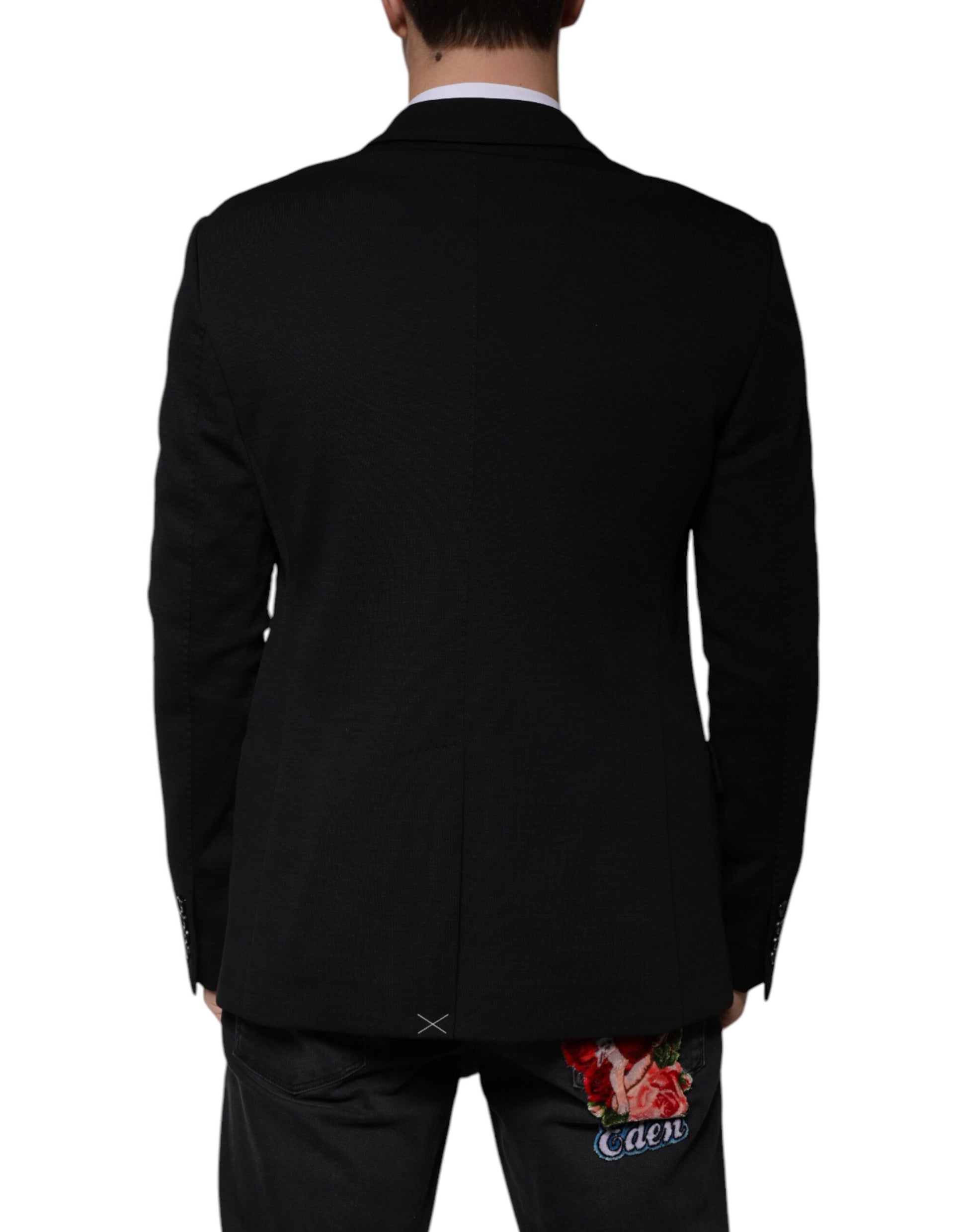 Schwarzer, einreihiger Blazer aus Wolle