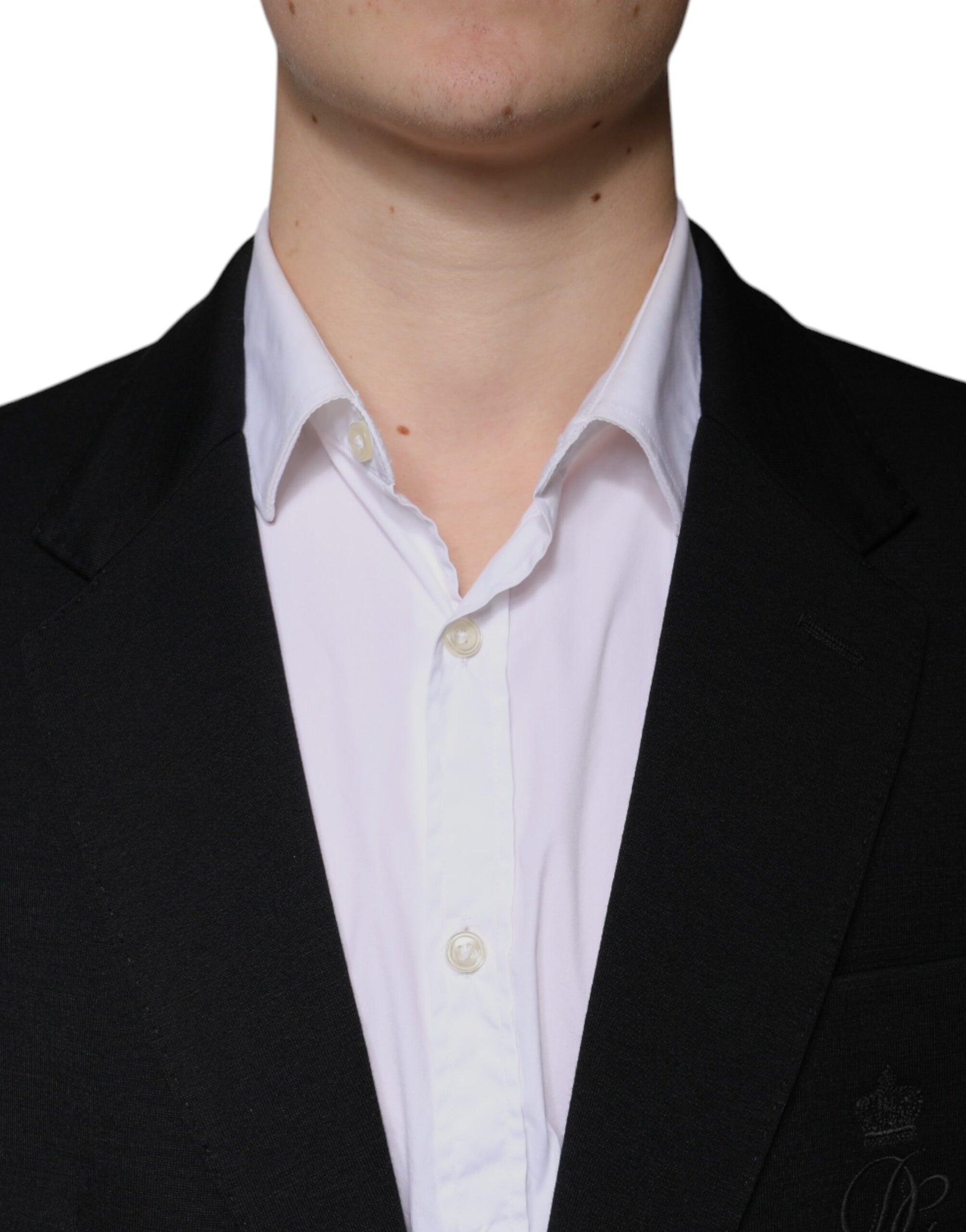 Schwarzer, einreihiger Blazer aus Wolle