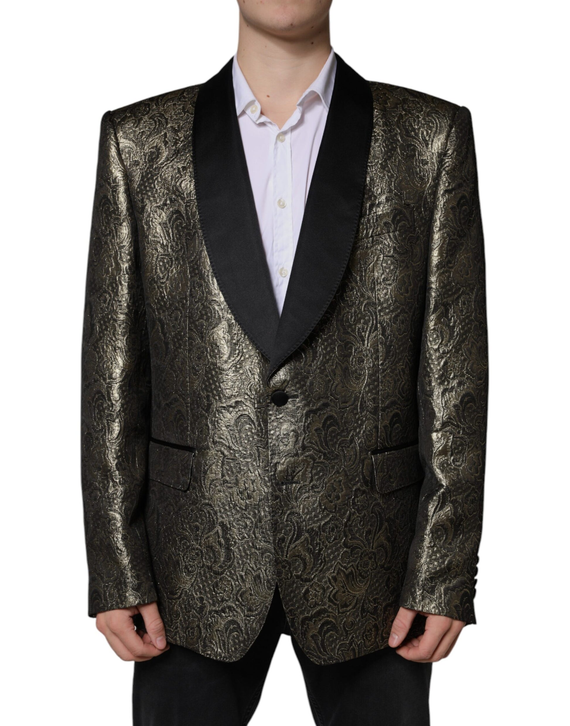 Goldfarbener SICILIA Jacquard-Einreiher-Mantelblazer