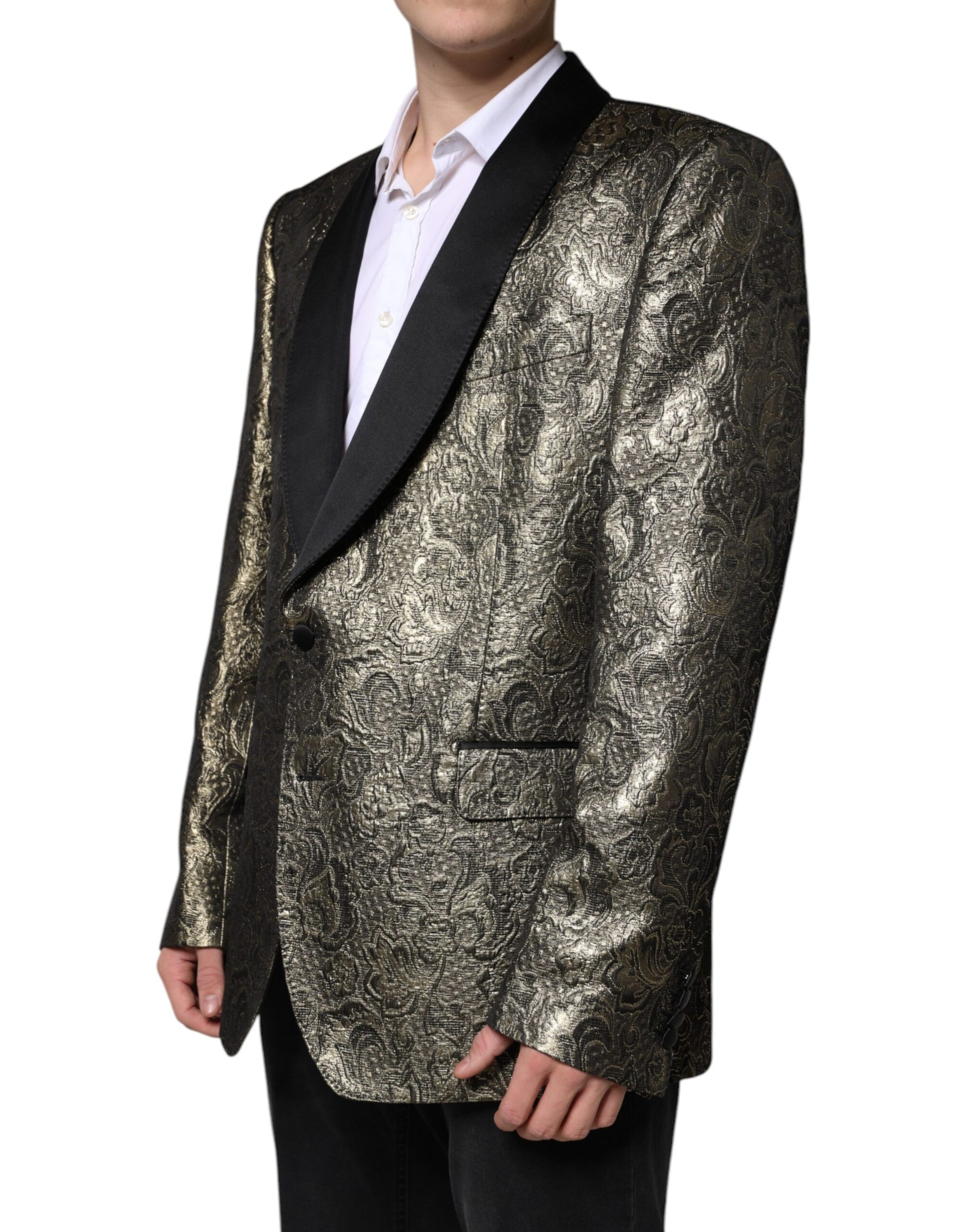 Goldfarbener SICILIA Jacquard-Einreiher-Mantelblazer