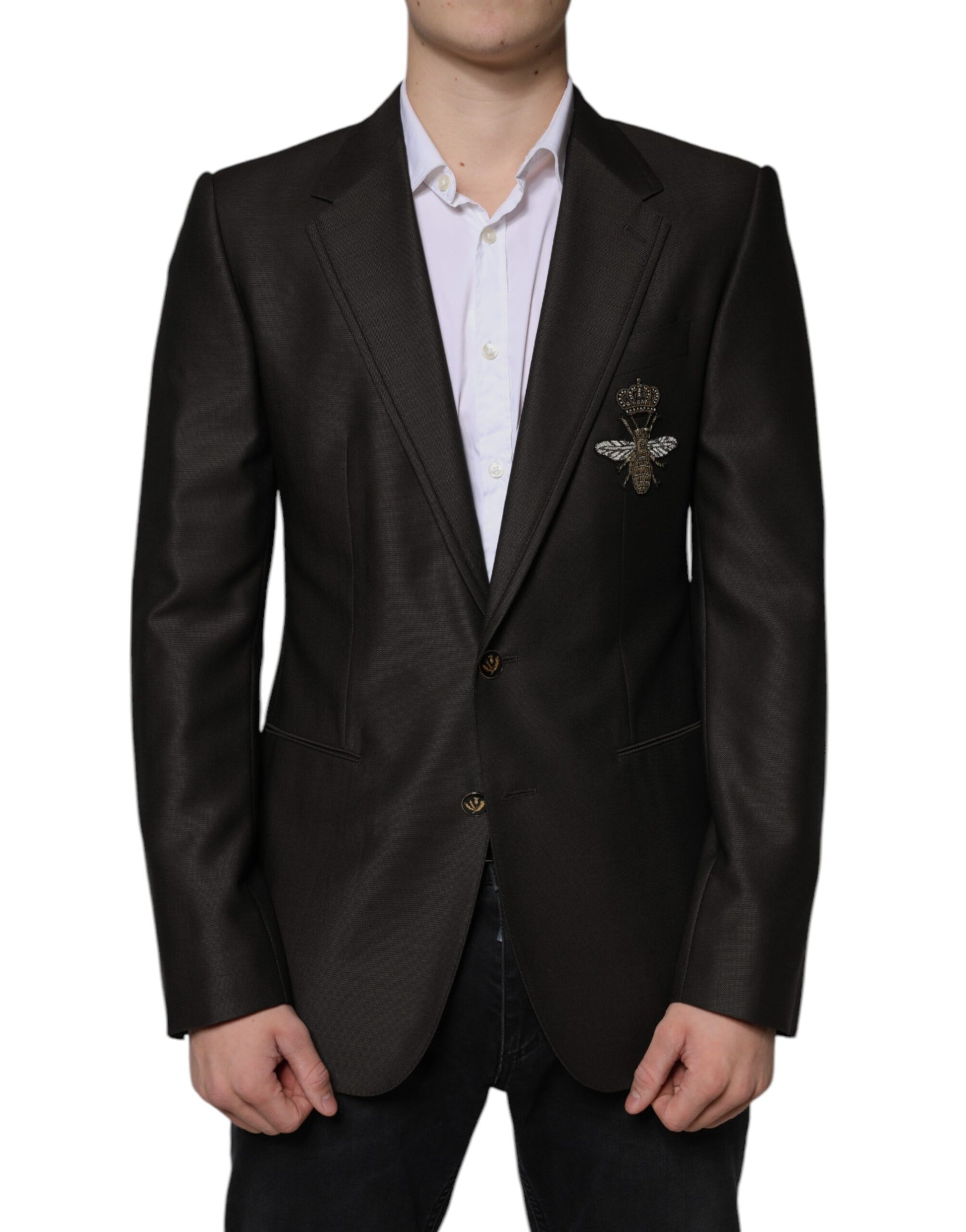 Dolce & Gabbana Blazer Brown Green Bee Wool Jacket Coat