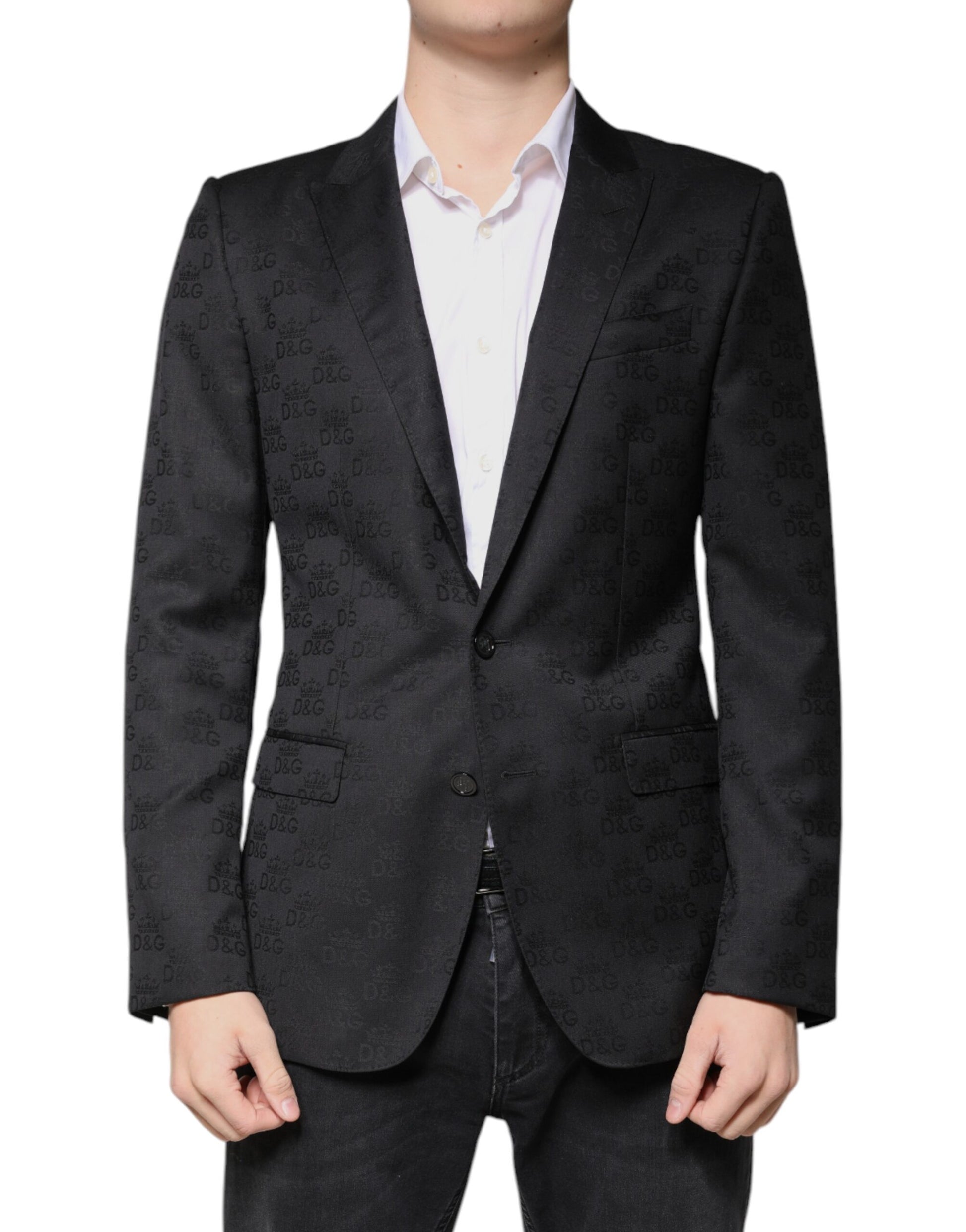 Schwarzer, einreihiger Blazer aus Wolle