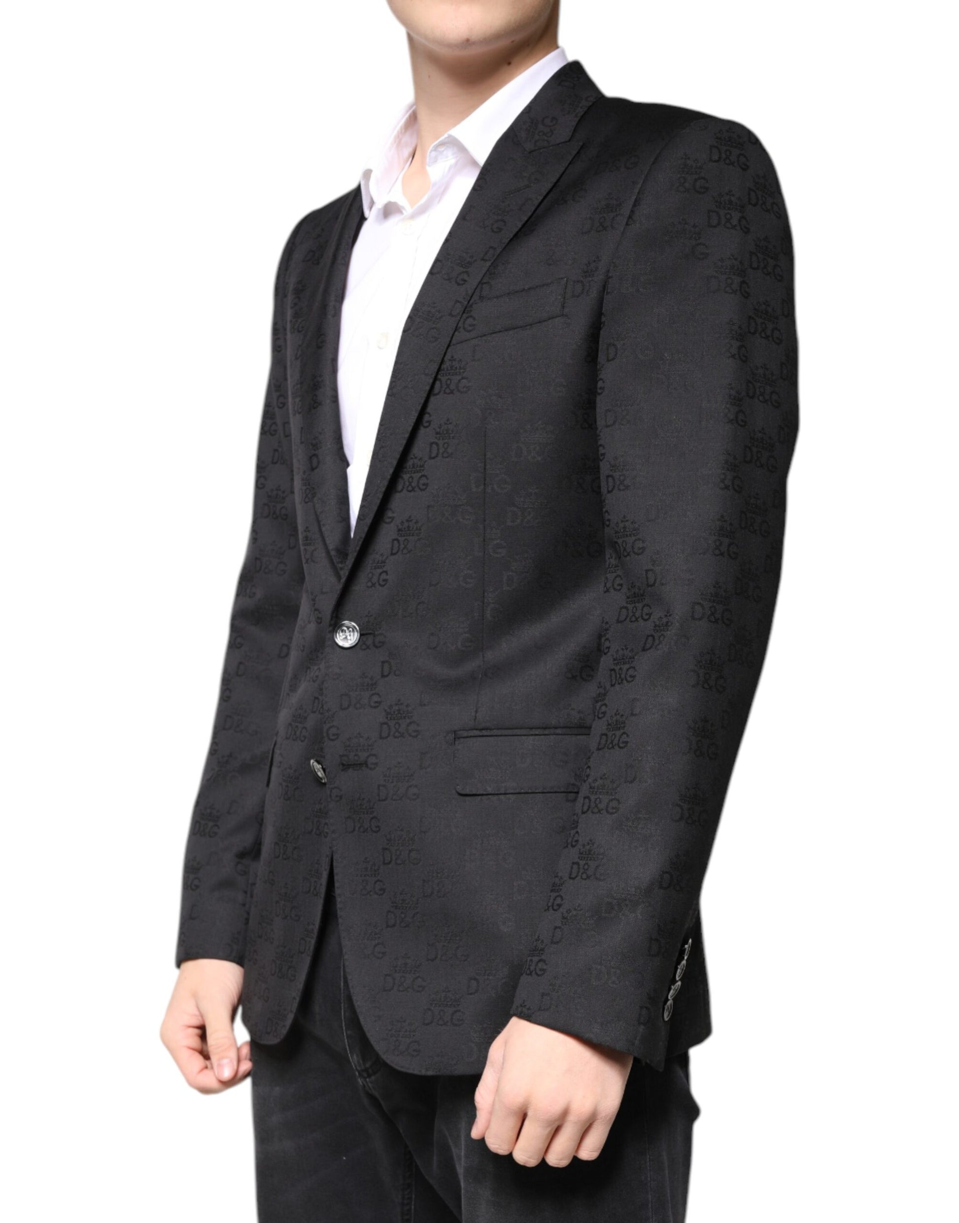 Schwarzer, einreihiger Blazer aus Wolle