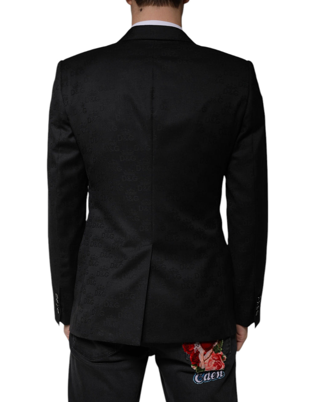 Schwarzer, einreihiger Blazer aus Wolle