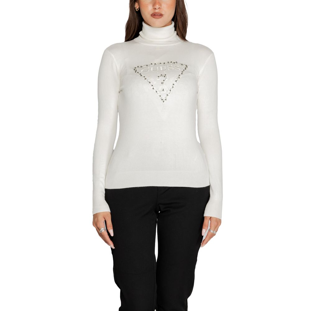 Weißer Viskose-Rollkragenpullover