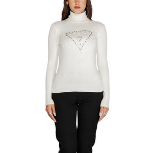 Weißer Viskose-Rollkragenpullover