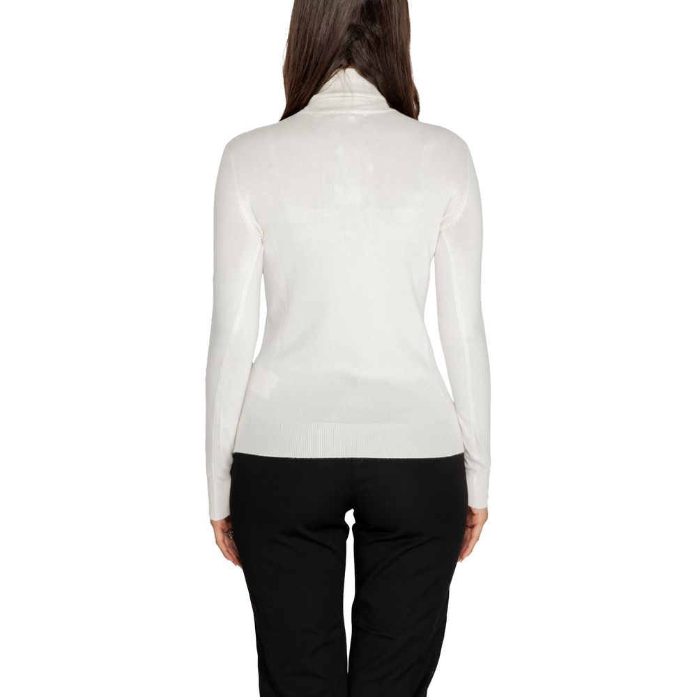 Weißer Viskose-Rollkragenpullover