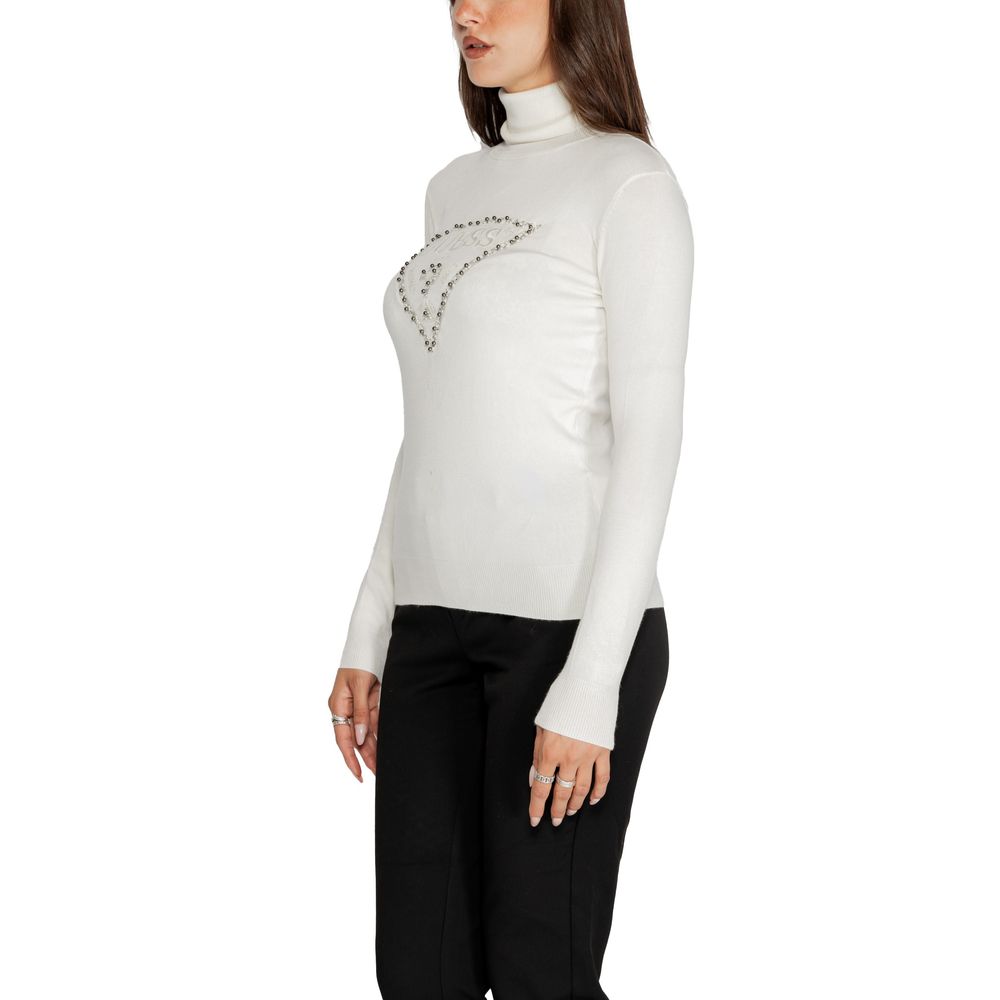 Weißer Viskose-Rollkragenpullover