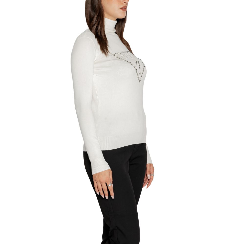 Weißer Viskose-Rollkragenpullover