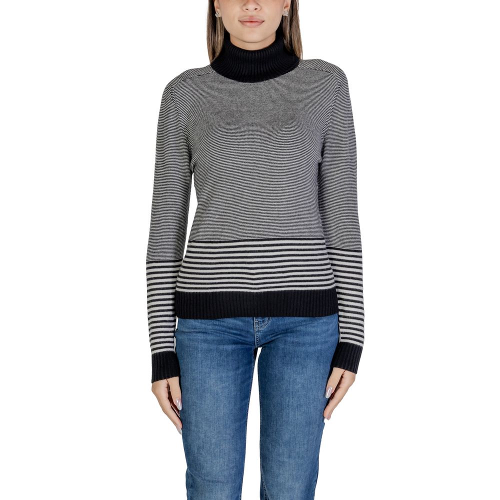 Schwarz-weißer Rollkragenpullover aus Viskose