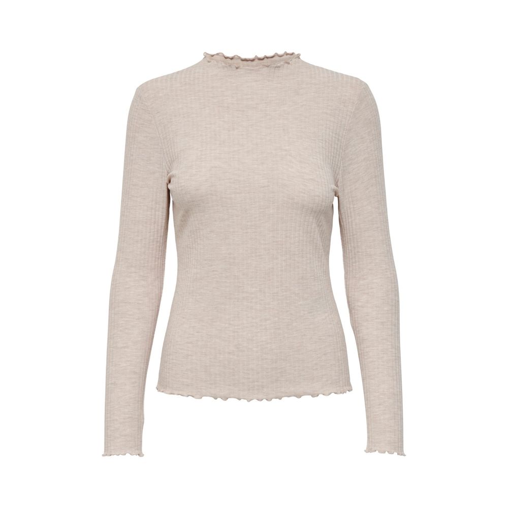 Beigefarbener Rollkragenpullover aus Polyester