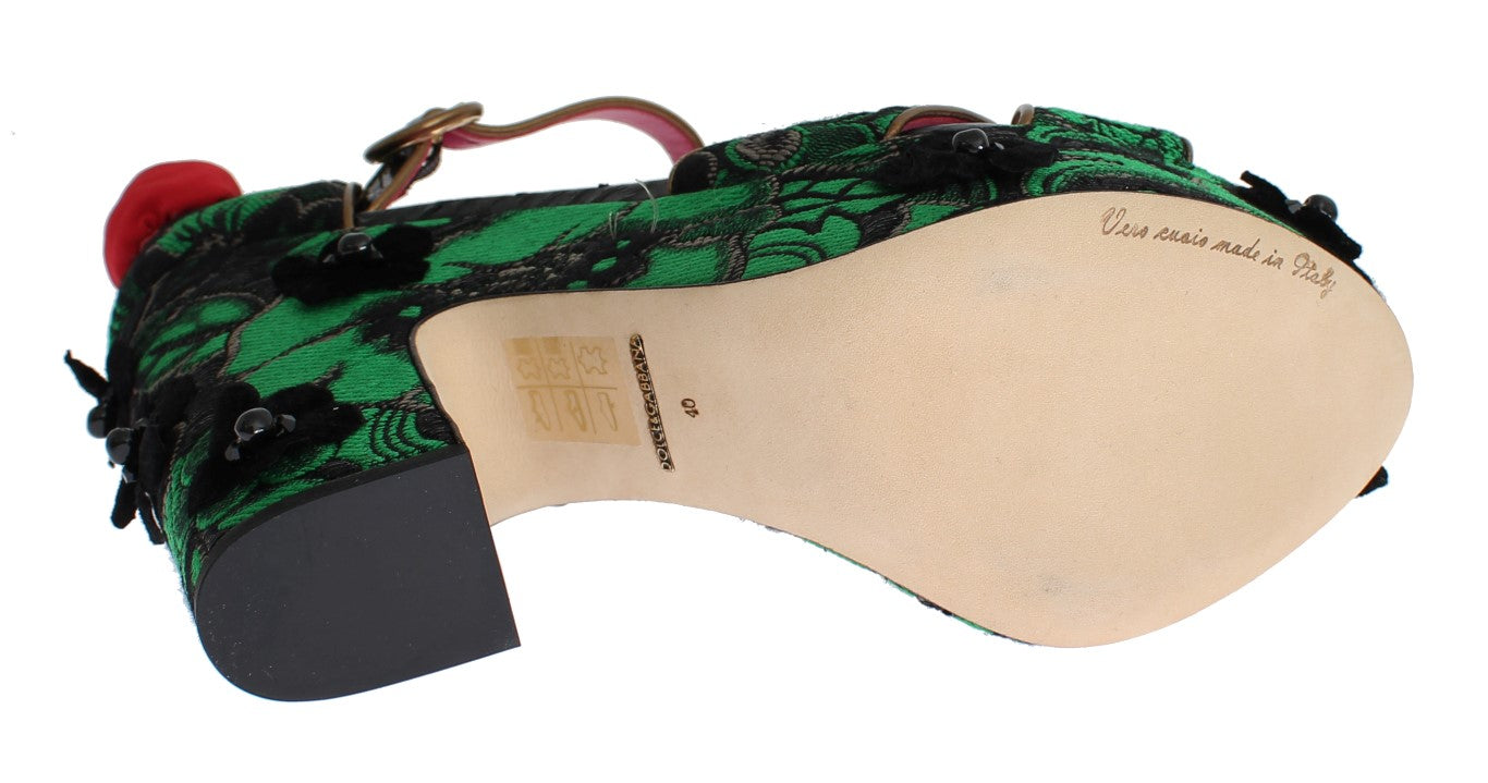 Grüne Brokat Schlangenhaut Rosen Kristall Schuhe