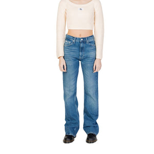 Blaue Mom-Jeans aus Baumwolle