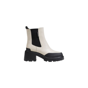 Beige Lederstiefeletten