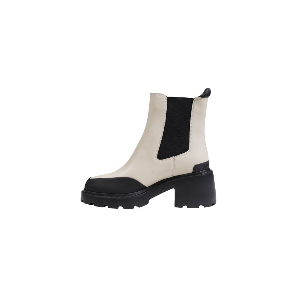 Beige Lederstiefeletten
