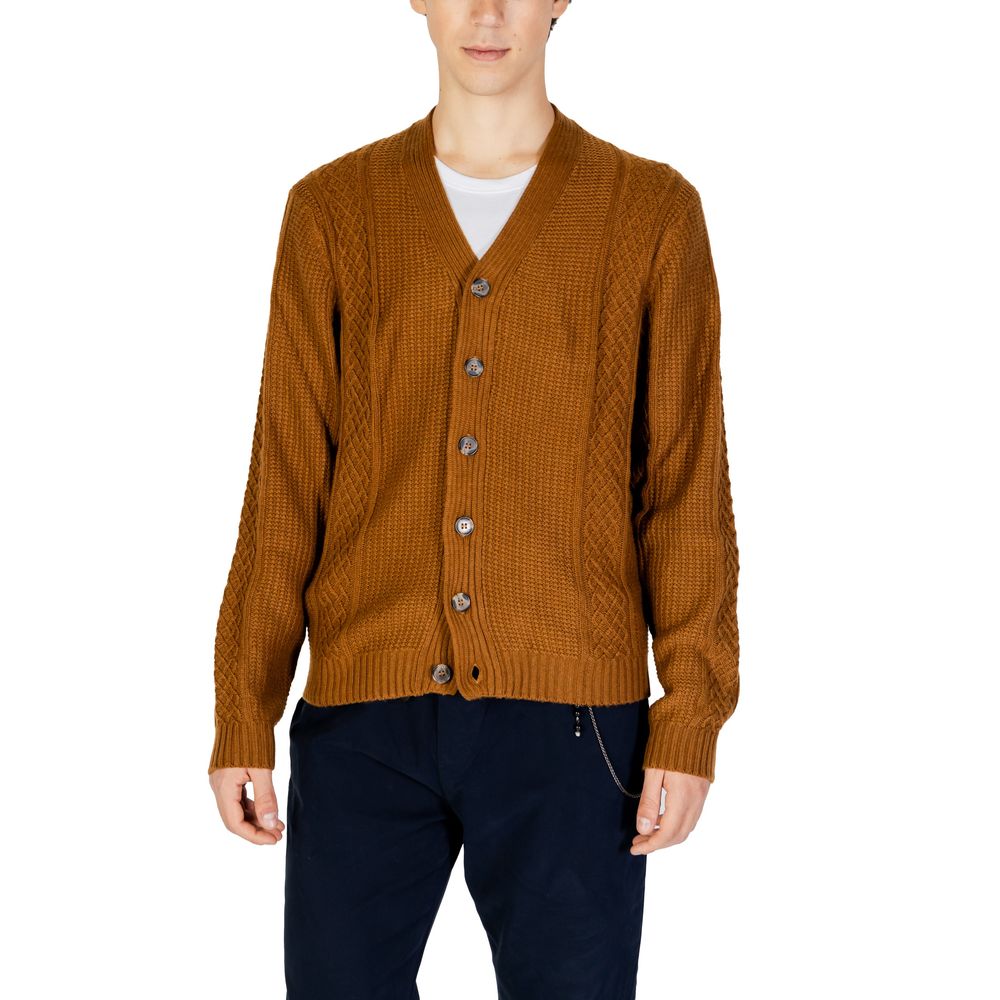 Beigefarbene Polyester-Strickjacke