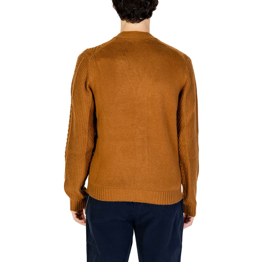 Beigefarbene Polyester-Strickjacke