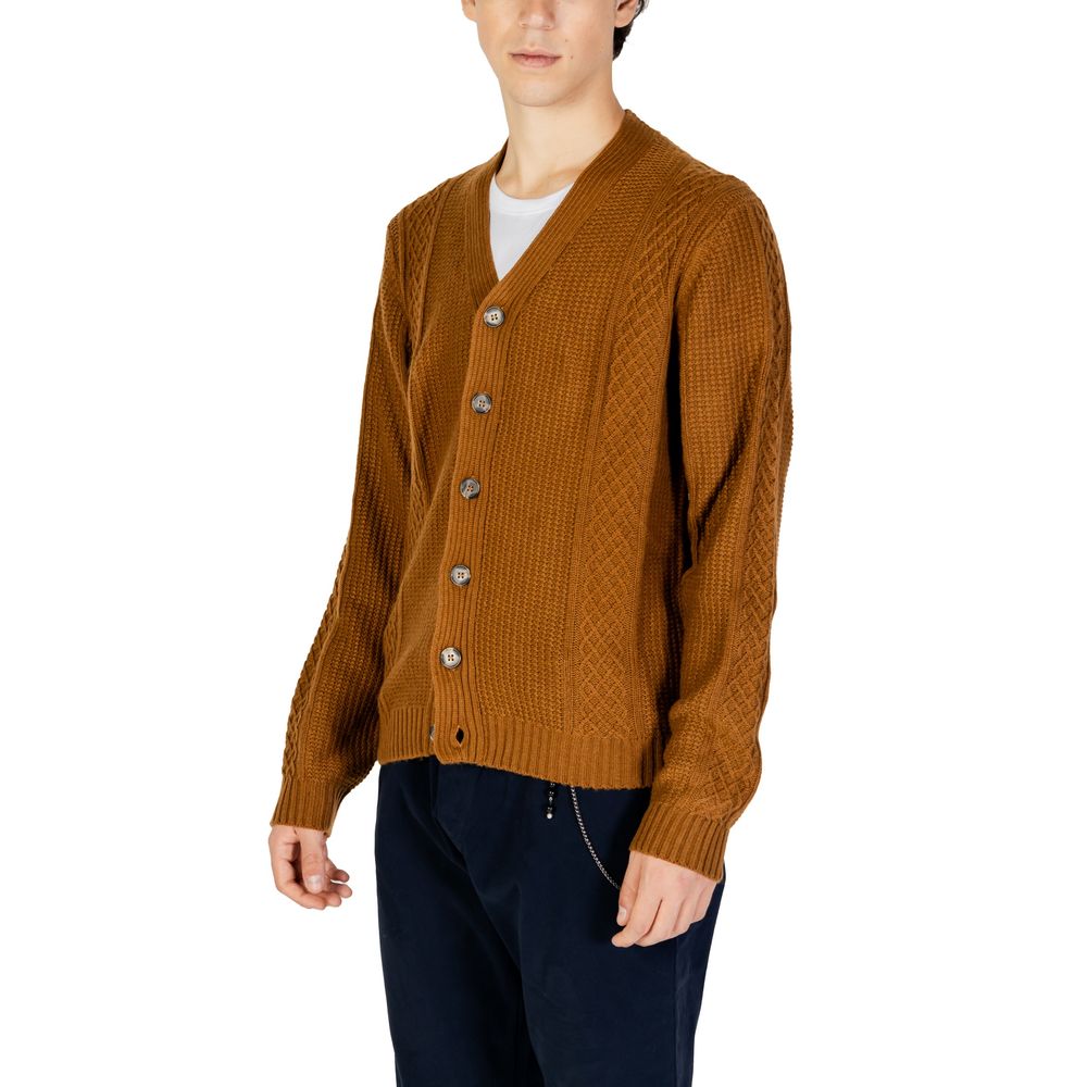 Beigefarbene Polyester-Strickjacke