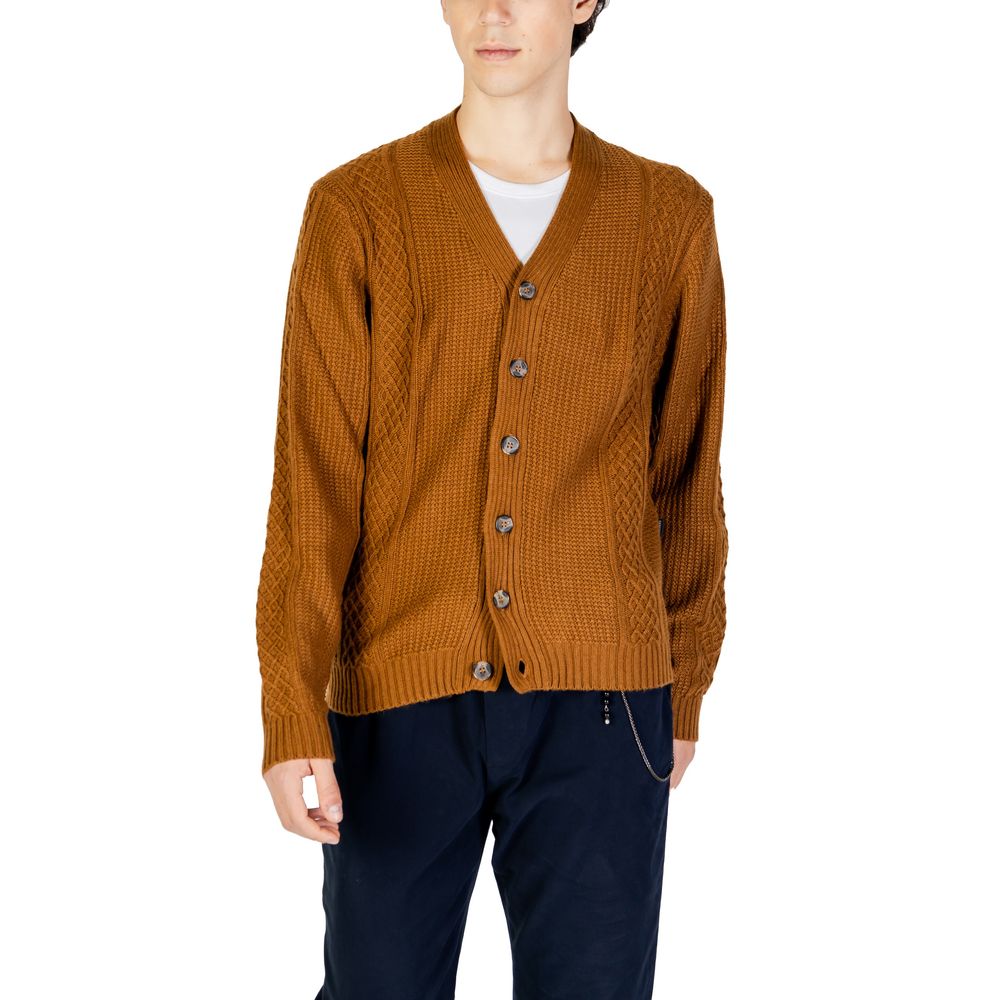 Beigefarbene Polyester-Strickjacke