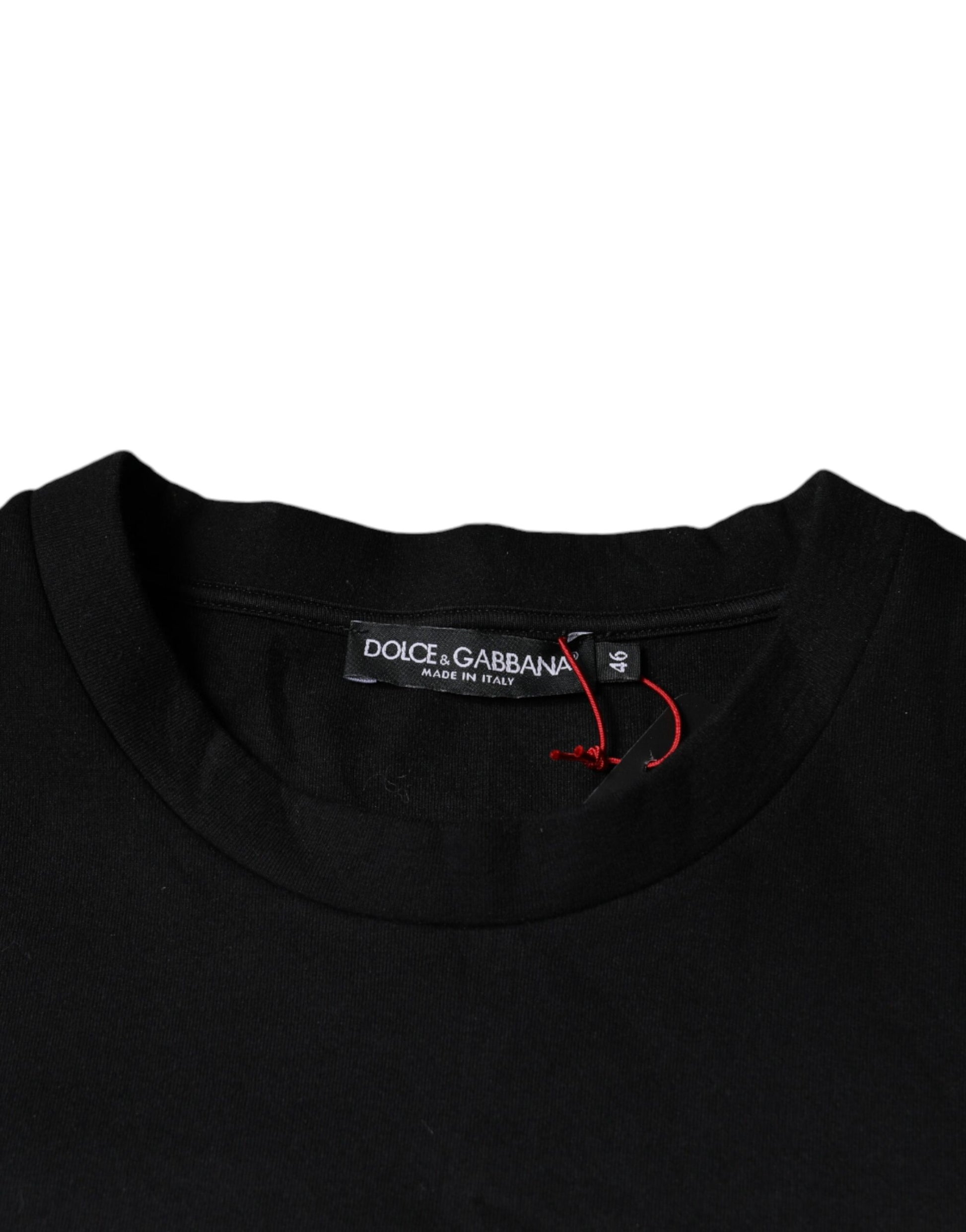 Schwarzes Kurzarm-T-Shirt aus Baumwolle mit Leopardenmuster