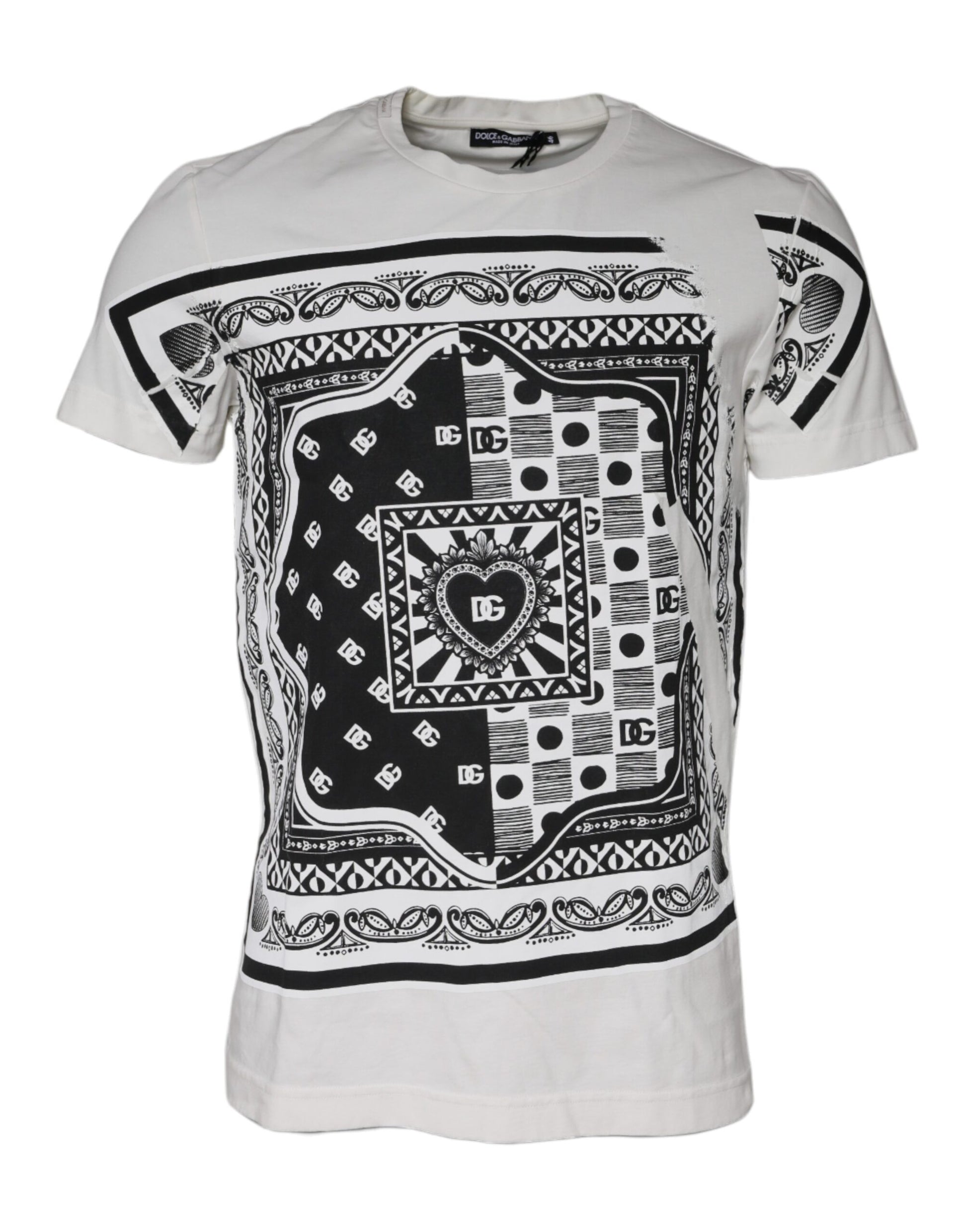 Weißes Baumwoll-T-Shirt mit kurzen Ärmeln und Bandana-Print