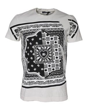 Weißes Baumwoll-T-Shirt mit kurzen Ärmeln und Bandana-Print