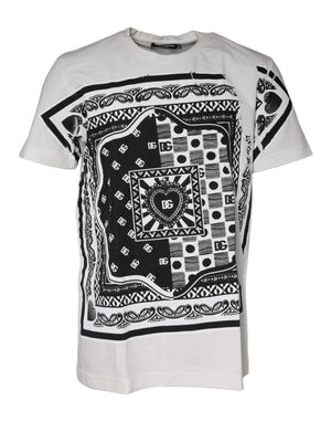 Weißes Baumwoll-T-Shirt mit kurzen Ärmeln und Bandana-Print