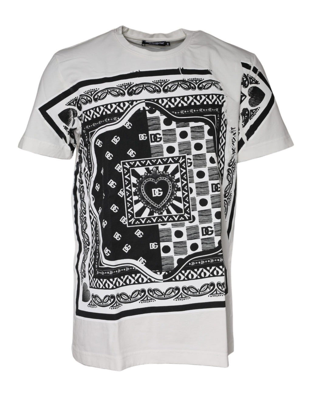 Weißes Baumwoll-T-Shirt mit kurzen Ärmeln und Bandana-Print