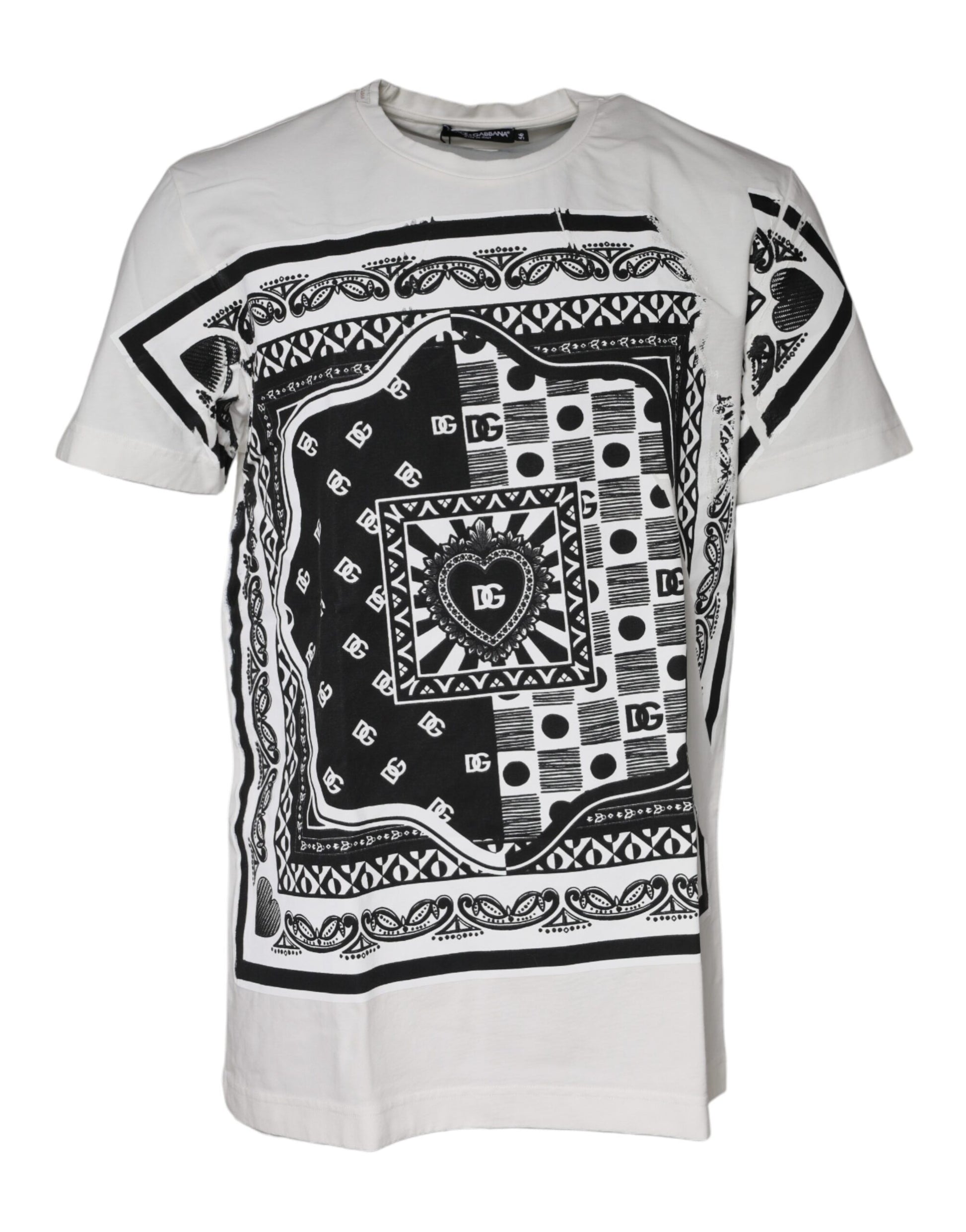 Weißes Baumwoll-T-Shirt mit kurzen Ärmeln und Bandana-Print