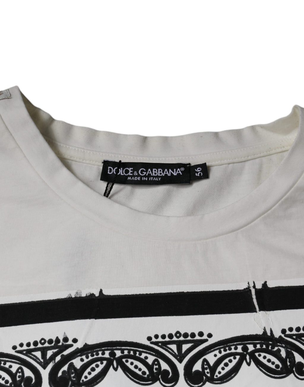 Weißes Baumwoll-T-Shirt mit kurzen Ärmeln und Bandana-Print