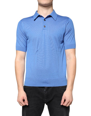 Blaues Poloshirt aus Kaschmir mit kurzen Ärmeln für Herren