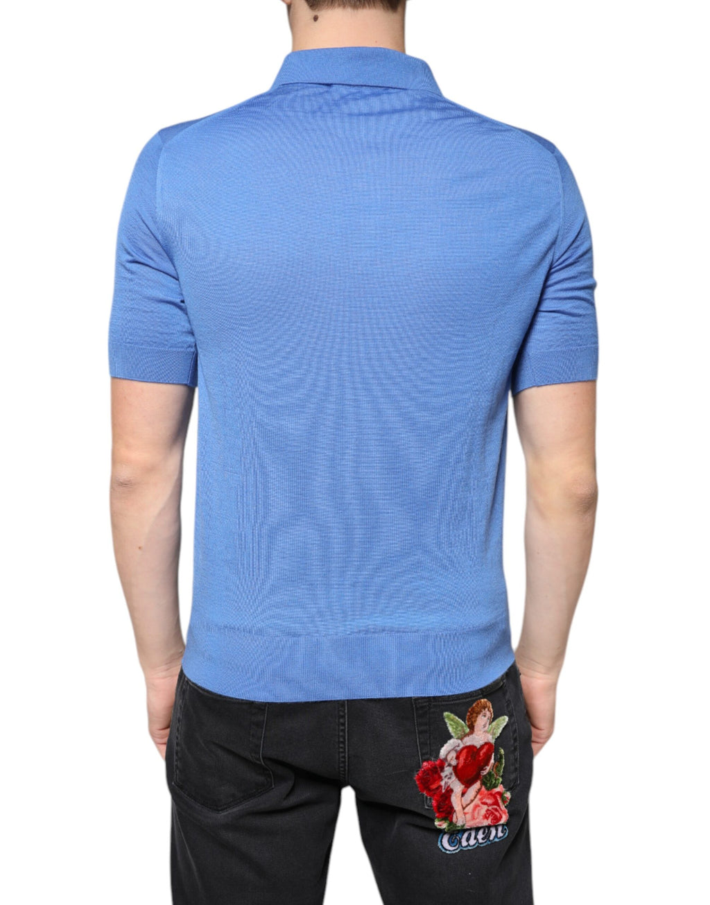 Blaues Poloshirt aus Kaschmir mit kurzen Ärmeln für Herren